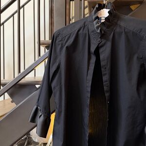 Black Ruffle-collar & cuff women’s shirt - size L